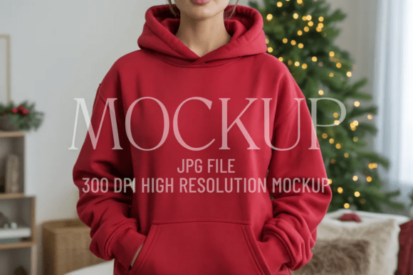 Cherry Red Hoodie Mockup Winter Sweater