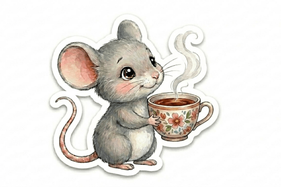 Cozy Mouse with Hot Tea Cup Sticker