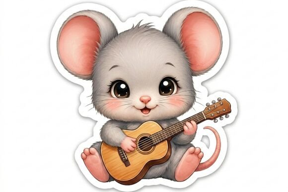 Cute Baby Mouse Playing Guitar Sticker