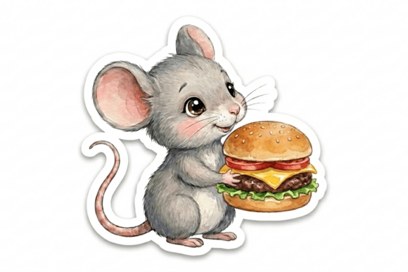 Kawaii Mouse Holding Big Hamburger