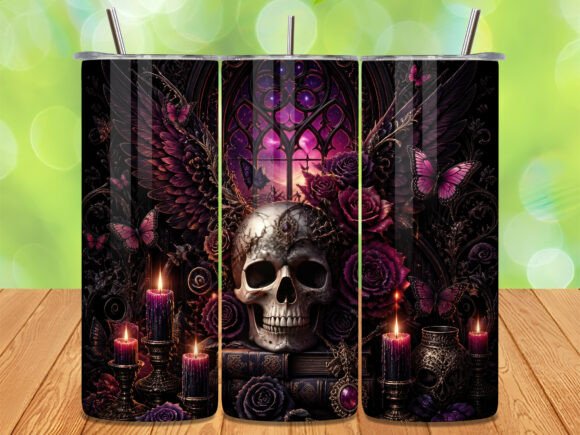 Vintage Gothic Skull Purple Rose Tumbler