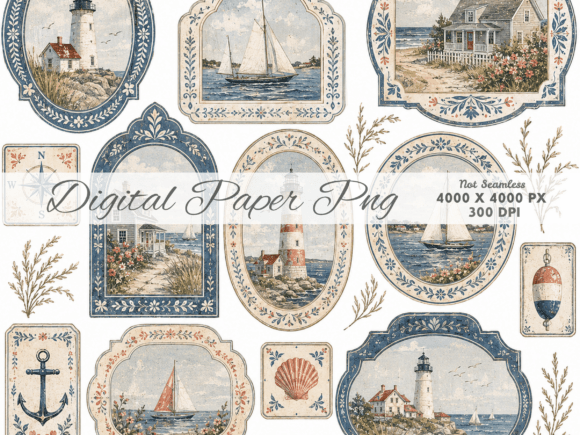 Vintage Nautical Postcard Digital Paper