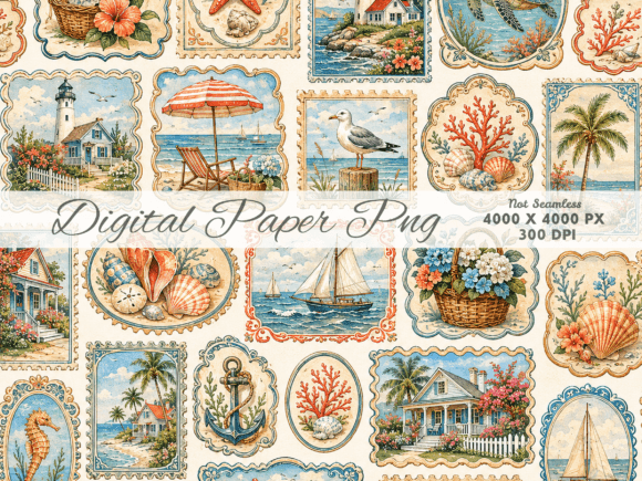 Vintage Seaside Postcard Digital Paper: A Timeless Design for Modern Creative Projects